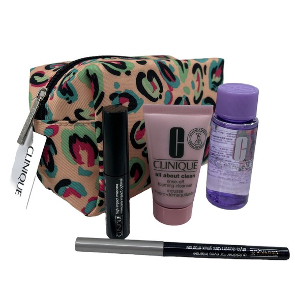 CLINIQUE 5pc Gift Set Mascara Eyeliner Makeup Remover & Mouse Cleanser Gift Bag - Picture 2 of 5
